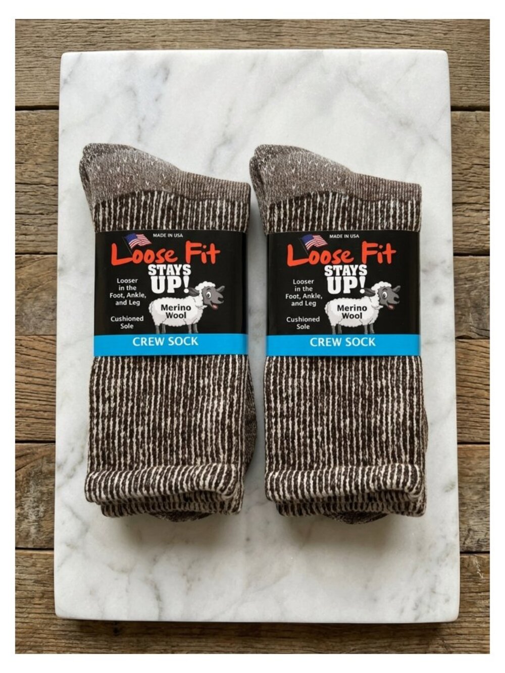 Men's Merino Wool Crew Socks 2 Pack Wide Fit Stays Up